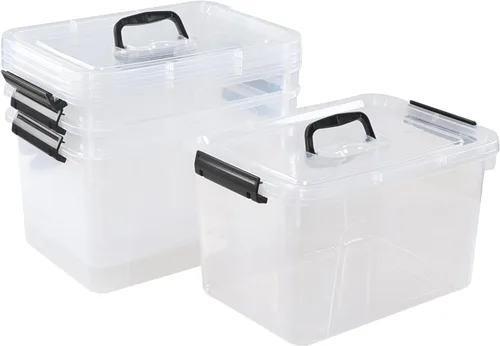 Vista 7 de Esdiplot - Paquete de 4 cajas de almacenamiento transparentes con tapa, 10,5 L con cierre de plástico con asas
