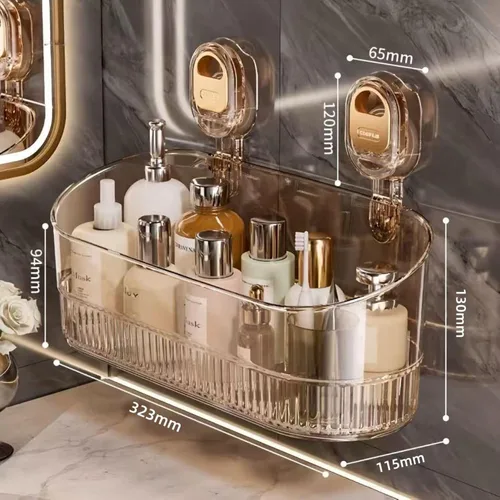 Vista 2 de Organizador de ducha de baño transparente, estante de almacenamiento de montaje en pared con ventosas, estante de almacenamiento de baño 12.7 x 4.5