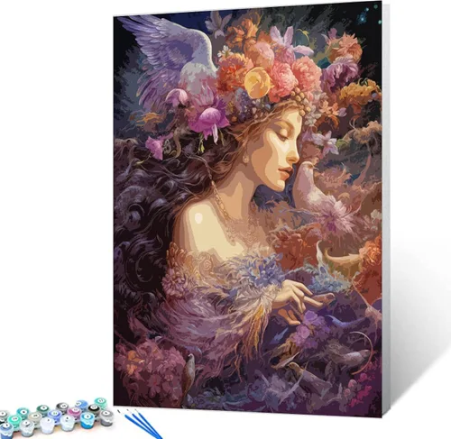 Vista 21 de Tucocoo Flower Woman - Pintura por números para adultos, kits de pintura al óleo digital sobre lienzo con pinceles y pigmento acrílico, hermosas