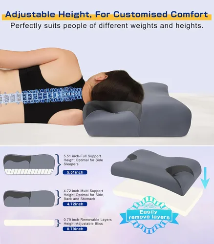 Vista 5 de IKSTAR Almohada CPAP 5.0 para dormir de lado, altura ajustable/soporte de cuello, almohada de espuma viscoelástica adecuada para todos los usuarios
