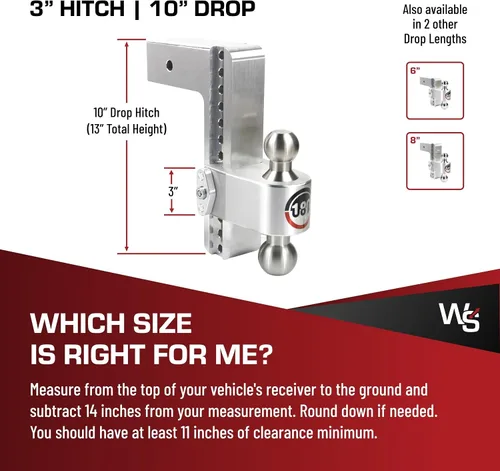 Vista 5 de Weigh Safe Soporte de bola de enganche de remolque ajustable, enganche de caída ajustable de 10 pulgadas para receptor de 3 pulgadas con 4 piezas