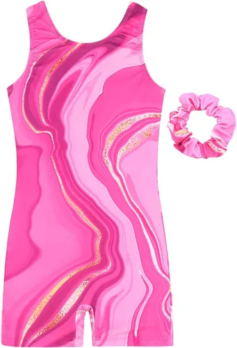 Vista 34 de JESKIDS Leotardos para Niñas de Gimnasia con Shorts de Danza Biketards Acrobacia Coletero a Juego para el Cabello 3~15 Años