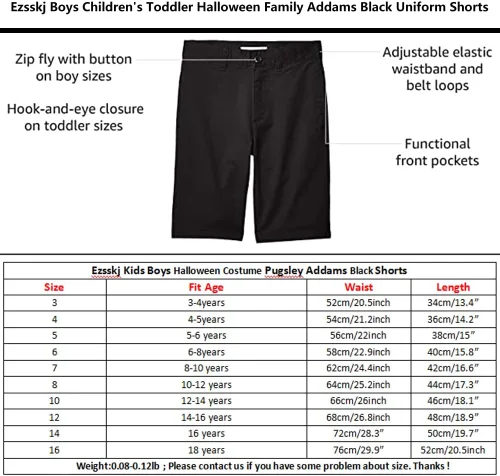 Vista 7 de Ezsskj Wednesday Costumes Kid's Boys Todder Child Teen Pugsley Addams Shorts Addams Family Shorts Black Chino Bottoms