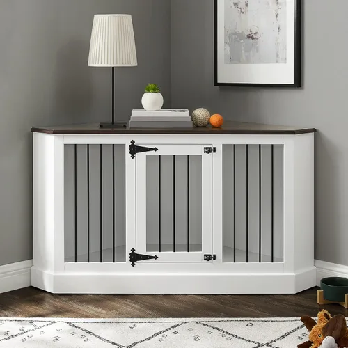 Vista 6 de Crosley Furniture Winslow - Jaula esquinera para perros, para mascotas, color blanco