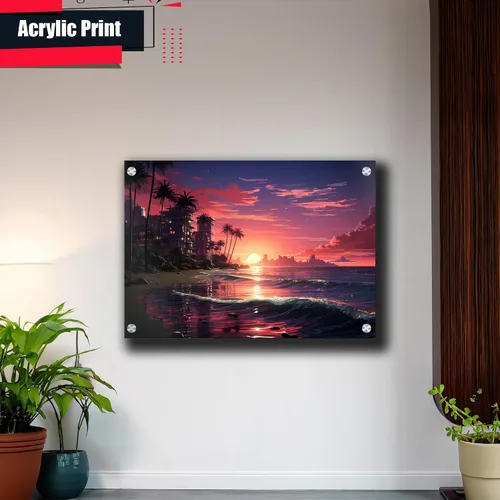 Vista 4 de Neon Sunset Vibes Florida Synthwave Sunset Framed poster Print, Retro Miami Style Wall Art, Wall Art, Art Print