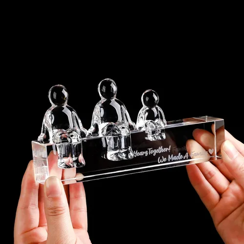 Vista 7 de Ornalrist Regalos de boda de cristal para el 15º aniversario para ella y él, 15 años juntos hicimos un adorno de cristal familiar para esposa, 1 niño