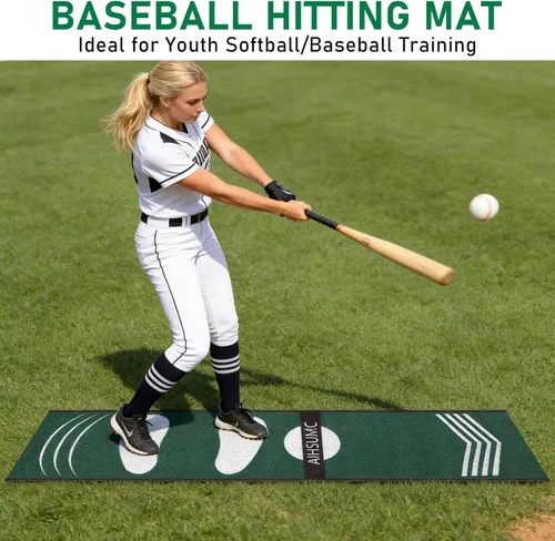 Vista 6 de Softball Pitching Mat with Strike Zone, Wear-Resistant Portable Training Mat for Batting Stance Practice, 54 x 12 Inch, Indoor & Outdoor Baseball