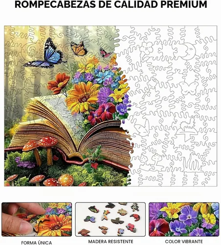 Vista 3 de Ixfyloop Rompecabezas de madera 200 piezas de libro de mariposa regalo de decoración de 8.8 x 11.8 pulgadas Libro Butterfly
