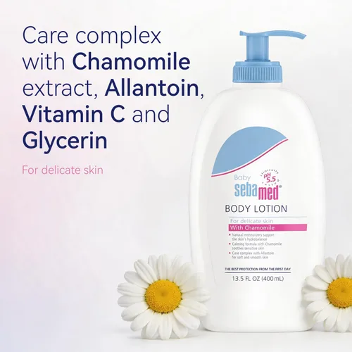 Vista 4 de SEBAMED Loción para bebés pH 5.5, hidratación ultra suave, recomendada por dermatólogos, hidratante no grasosa para pieles delicadas, 13.5 onzas