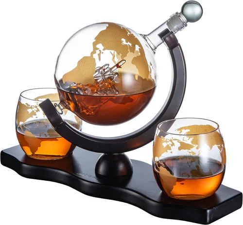 Vista 11 de Juego de decantador de whisky con globo giratorio y 2 vasos para whisky grabados - Regalos para hombres, papá, aniversario, cumpleaños, inauguración