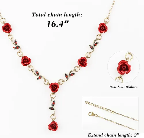 Vista 2 de Irregular Red Rose Necklace for Women Flower Necklace Vintage Jewelry Fashion Valentine's Day Jewelry 19.29 inches