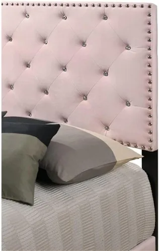 Vista 6 de Maklaine Moderna cama individual tapizada de terciopelo, 42 pulgadas de ancho x 77 pulgadas de profundidad x 47 pulgadas de alto, acabado rosa
