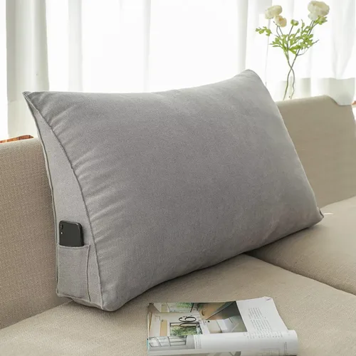 Vista 8 de Almohada triangular de cuña negra y gris para sentarse en la cama, cojín de cuña para respaldo, soporte lumbar de espalda, almohada tapizada