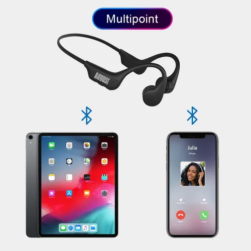 Vista 7 de August Auriculares de conducción ósea Bluetooth 5.3 Open Ear EP400 con micrófono y reproductor MP3 de 16 GB, ligeros inalámbricos e impermeables