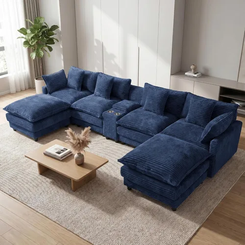Vista 21 de Sofá modular en forma de U de 143 pulgadas para sala de estar, sofá modular de gran tamaño, sofás seccionales modernos, asiento profundo de pana