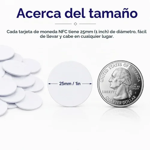 Vista 3 de 50 tarjetas de monedas NFC, tarjetas NFC NTAG215 en blanco, chip NFC rewitable de 0.984 in/1 pulgada, 215 tarjetas compatibles con teléfonos móviles