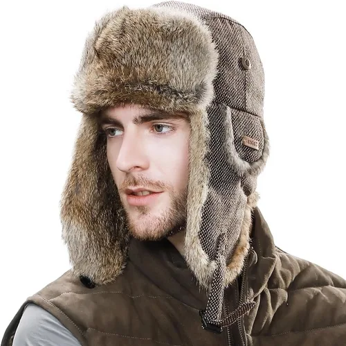 Vista 4 de Comhats Gran XL Trapper Trooper Caza Cálido Oído Solapa Rusia Ushanka Invierno Esquí Clima Frío Bombardero Sombreros para Hombres