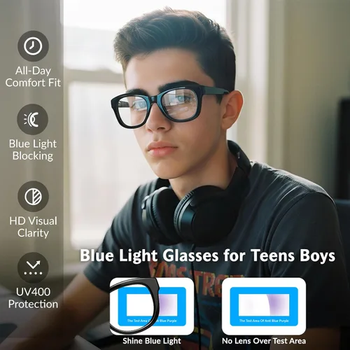 Vista 2 de Blue Light Glasses for Women and Men, 99% UV Blocking Square Frame Negro