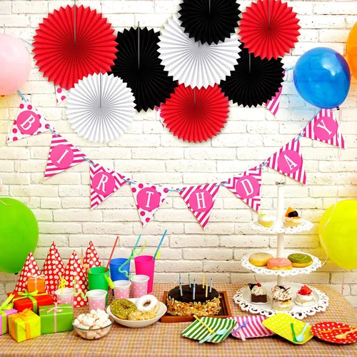 Vista 5 de Outus 9 abanicos de papel para colgar en fiestas, guirnaldas de papel decorativas redondas para cabina de fotos, decoración para carnaval