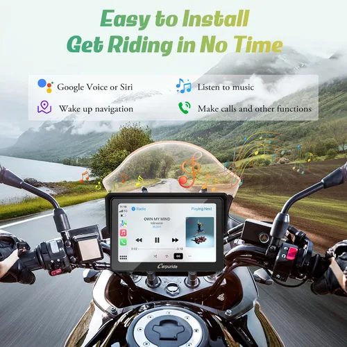 Vista 4 de Carpuride W502 motocicleta GPS inalámbrico portátil Carplay/Android Auto impermeable coche estéreo, 5 "IPS pantalla táctil con doble Bluetooth