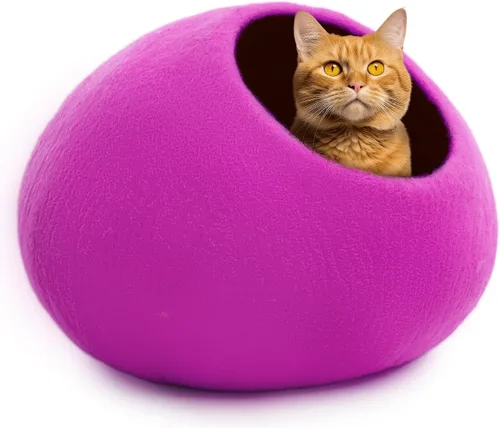 Vista 10 de Woolygon - Lujosa cueva de lana merina para gatos, cápsula plegable para gatos de interior, recinto de fieltro para mascotas de alta calidad, casa