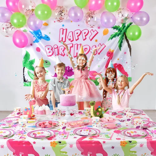 Vista 7 de WERNNSAI Mantel con estampado de dinosaurios, 4 fundas rectangulares de plástico desechables de 86.6 x 52 pulgadas, para cumpleaños, baby shower