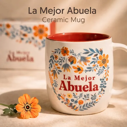 Vista 2 de Triple Gifffted Taza de café La Mejor Abuela en español, regalos para la mejor abuela latina del mundo, regalo del día de las Madres, Día