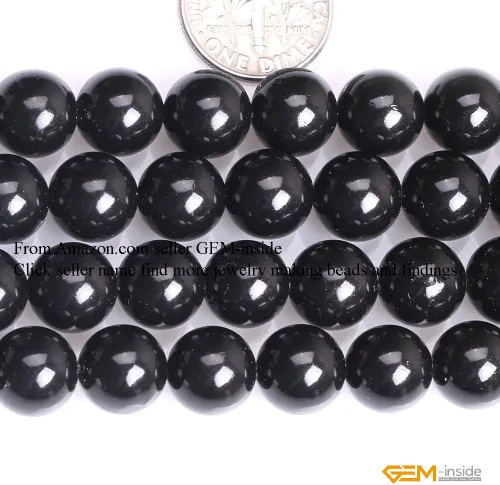 Vista 2 de GEM-Inside Shell Gemstone Loose Beads Bezhu Black Dyed 0.394 in Redondo Cristal Energía Piedra Energética Poder para hacer joyas 15 pulgadas