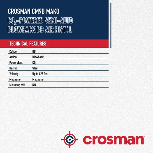 Vista 7 de Pistola de Aire BB Crosman CM9B Mako Semiautomática con Retroceso Alimentada por CO2