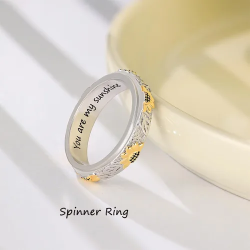 Vista 3 de LYTTMAB Anillo giratorio de flores para mujer, anillo de ansiedad de plata esterlina S925