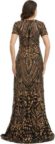 Vista 4 de Vestido de noche formal de lentejuelas de manga corta para mujer