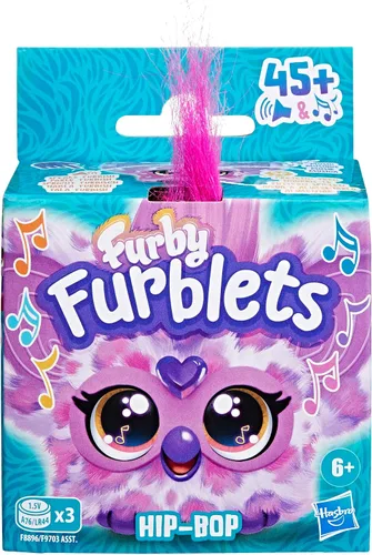 Vista 2 de Furby Furblets Hip-Bop Mini Friend, más de 45 sonidos, música hip hop y frases furbish, juguetes de peluche electrónicos, rosa y morado, regalos