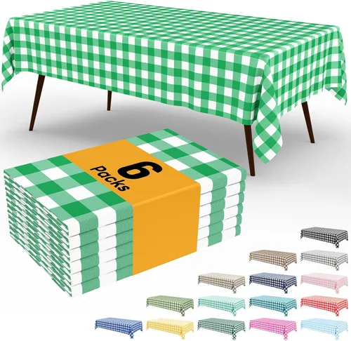 Vista 43 de Smiry Paquete de 3 Manteles Desechables de Cuadros Gingham Color Caqui - 54" x 72" Mantel de Plástico de Servicio Pesado, Cubiertas de Mesa