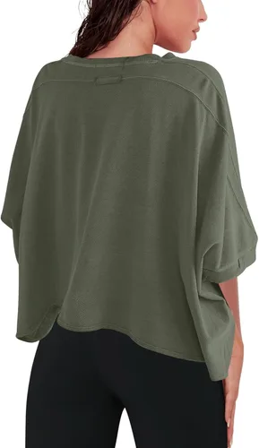 Vista 2 de LAMISSCHE Camiseta corta sexy de gran tamaño con cuello redondo y manga corta para mujer, camisetas básicas sólidas