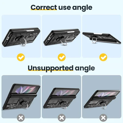 Vista 14 de Caka - Funda para Samsung Galaxy Z Fold 3 con soporte y cubierta para lente de cámara