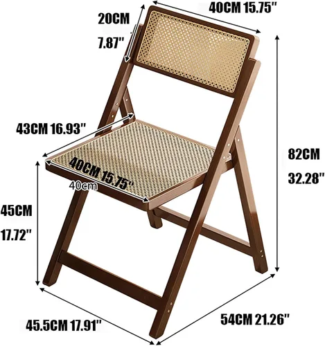 Vista 2 de KISKIS Sillas plegables de ratán de madera, portátil, ahorro de espacio, silla de comedor para balcón, sala de estar, con asiento elástico de malla