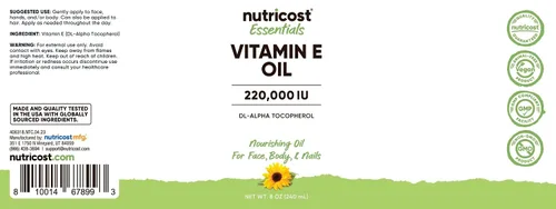 Vista 2 de Nutricost Essentials Aceite de vitamina E (8 onzas/230,000 UI) Aceite de vitamina E para piel, cabello y uñas