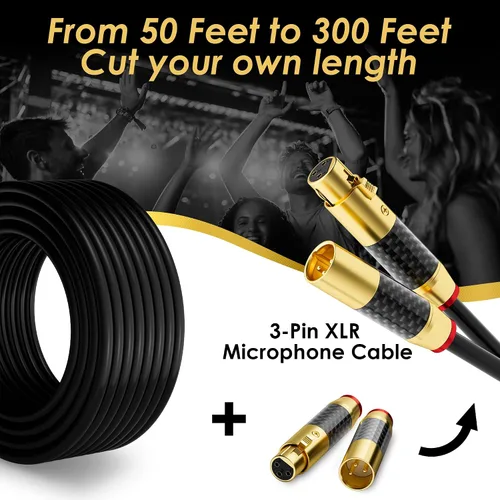 Vista 4 de Cable de micrófono XLR a granel de 50 pies, cable de micrófono sin procesar, cable de audio de calibre 21, OFC, 2 conductores de cobre estañado 21