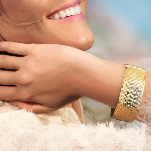 Vista 2 de Ross-Simons Italian 18kt Gold Over Sterling Diamond-Cut and Polished Omega Bracelet