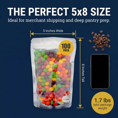 Vista 6 de Performore Bolsas de pie de 5 x 8 pulgadas, bolsas resellables con cierre hermético para almacenamiento de alimentos, bolsas de Mylar resistentes