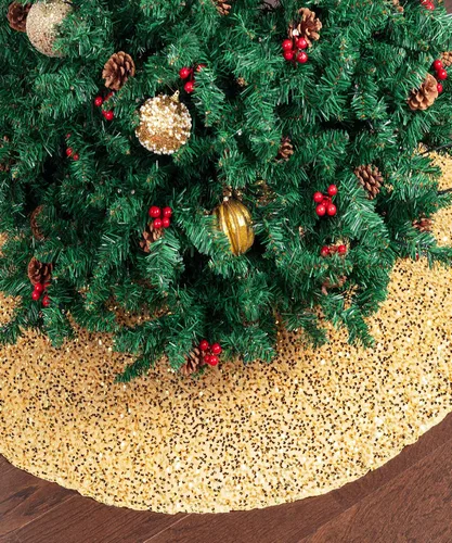Vista 29 de Mr. Pen - Falda de árbol de Navidad de 48 pulgadas, lentejuelas negras brillantes con faldas de árbol de Navidad de piel sintética blanca Negro