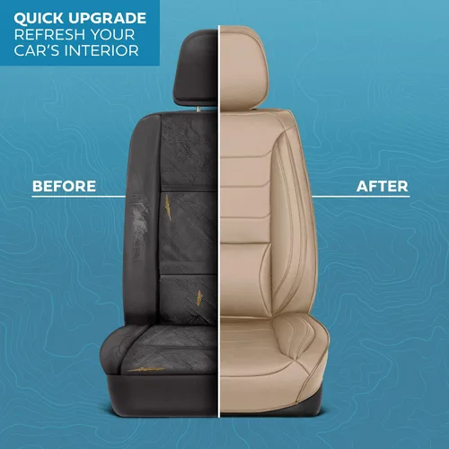 Vista 6 de MotorBox Meridian Series - Fundas de asiento de piel napa, fundas clásicas de asiento delantero, de piel sintética de alta calidad, color beige
