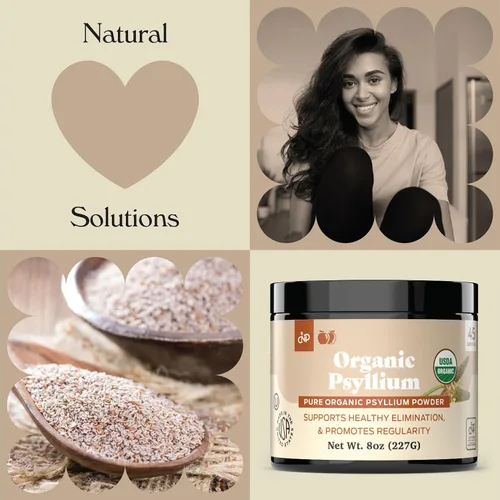 Vista 4 de Polvo orgánico de cáscara de psyllium y suplemento de fibra a granel, 10 onzas (9.88 oz) pura a granel orgánica entera sin sabor de fibra y colon