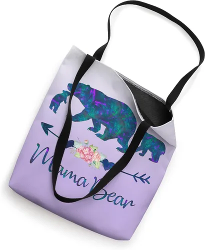 Vista 2 de Bolsa de mano azul azulado y morado floral Mama Bear and Two Cubs Silver Purple