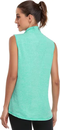 Vista 3 de Viracy Camiseta sin mangas con cremallera para mujer, de secado rápido, para entrenamiento de golf