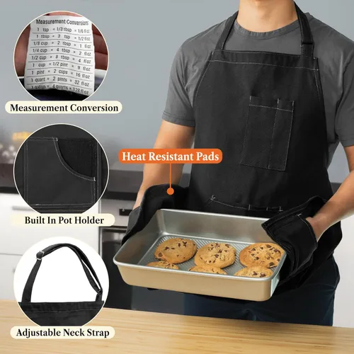 Vista 2 de opux Delantal de chef para hombres, delantal de cocina con bolsillos para mujer, delantal grande de lona unisex para cocinar, asar a la parrilla