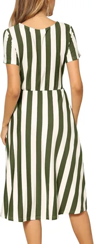 Vista 5 de Levaca - Vestido informal para mujer de manga corta a rayas con cinturón fluido y con bolsillos