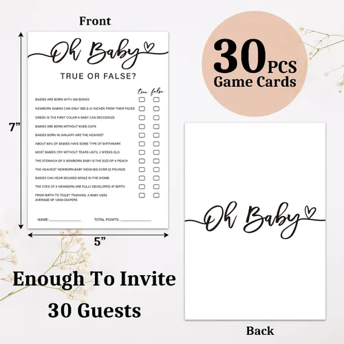 Vista 2 de Juego de baby shower verdadero o falso, 30 piezas y 1 tarjeta de respuesta, tarjetas de juego de baby shower para niños y niñas, actividades