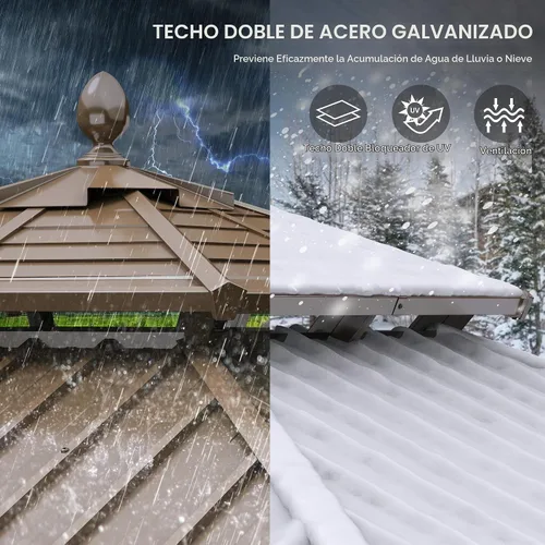 Vista 3 de DWVO - Cenador de techo rígido de 10 x 10 pies con redes y cortinas Bronce