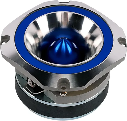 Vista 4 de Audiopipe Super Tweeter resistente (ATR-4053-BLUE), 400 vatios, marco de aluminio fundido a presión, azul caramelo, acabado de corte cromado